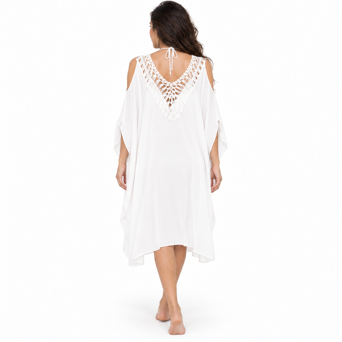 White Crochet Cold Shoulder Women’s Kaftan-4