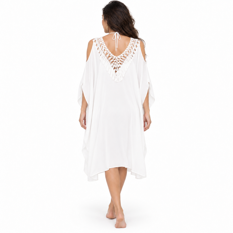 White Crochet Cold Shoulder Women’s Kaftan-4