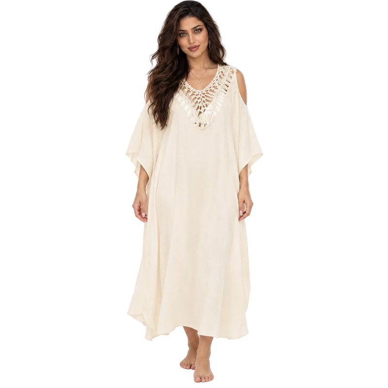 Beige Crochet Cold Shoulder Women’s Kaftan-1