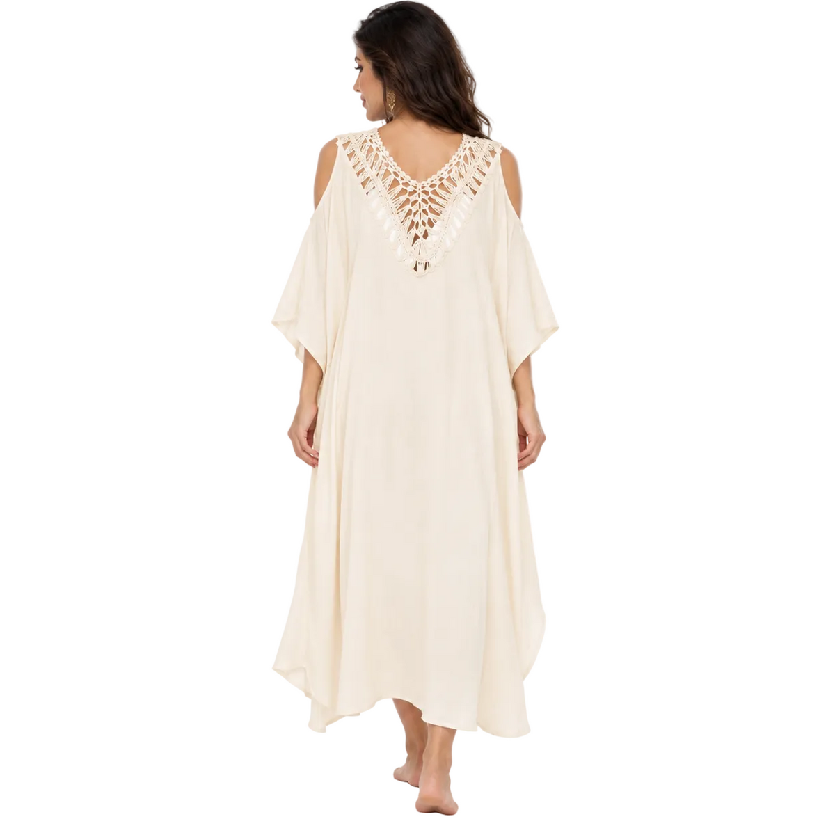 Beige Crochet Cold Shoulder Women’s Kaftan-4