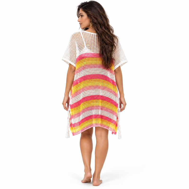 Rose Red Crochet Beach Women’s Kaftan-4
