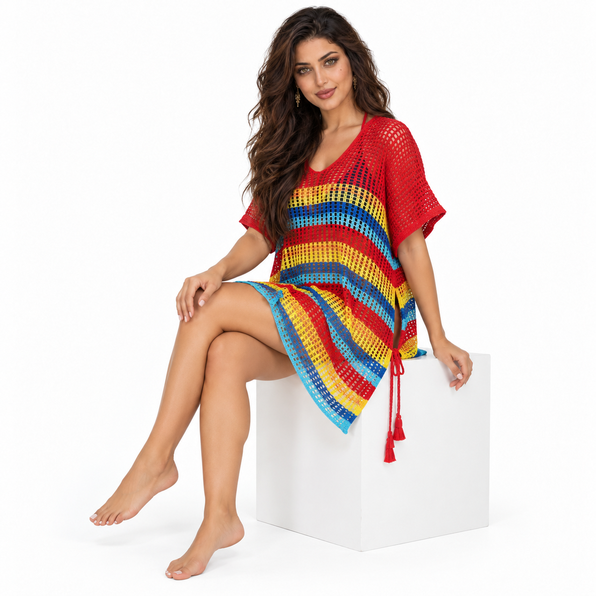 Red Crochet Cover Up Beach Kaftan