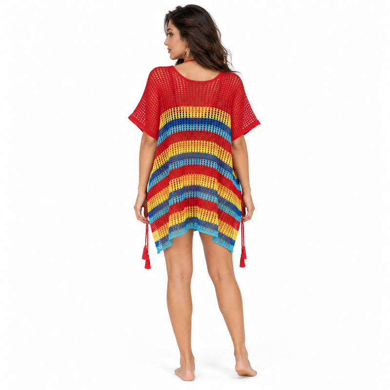 Red Crochet Beach Cover Up Kaftan-4