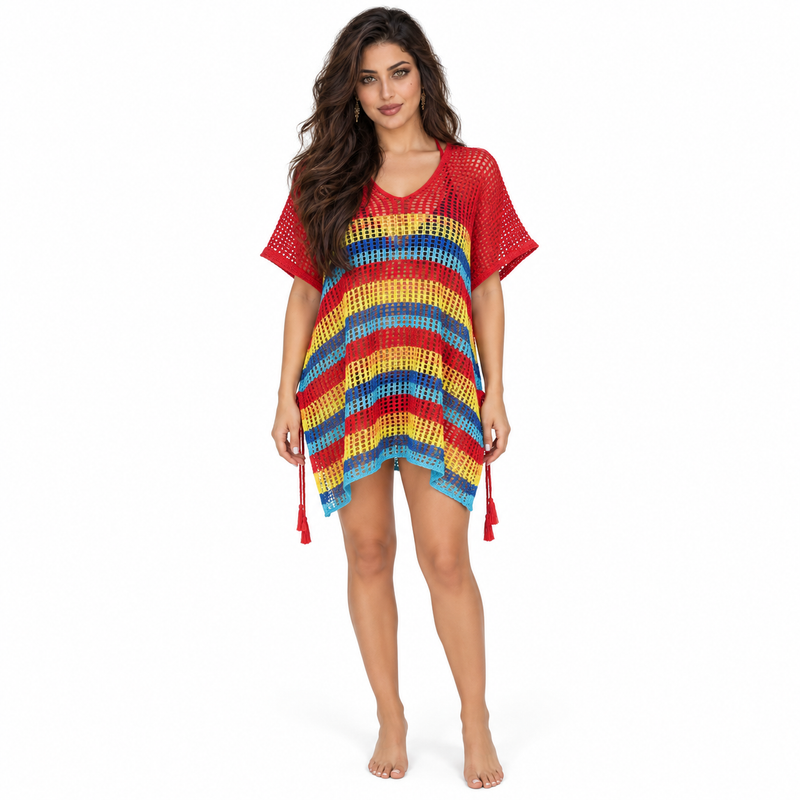 Red Crochet Beach Cover Up Kaftan-1