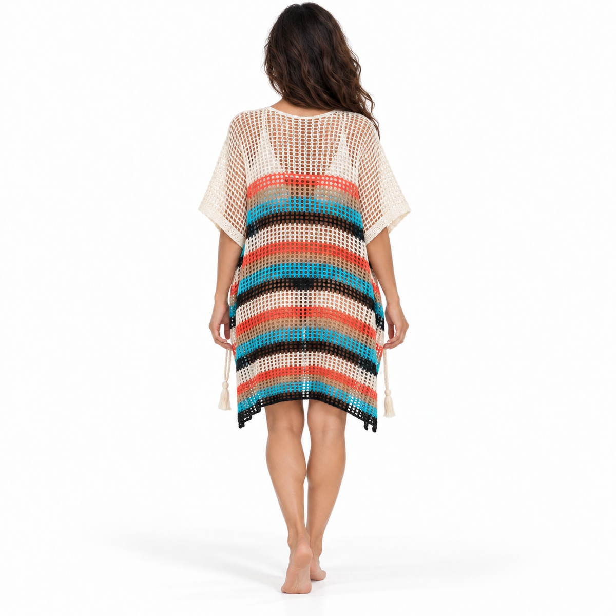 Apricot Crochet Stripe Women’s Beach Kaftan-4