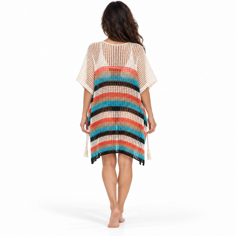 Apricot Crochet Stripe Women’s Beach Kaftan-4
