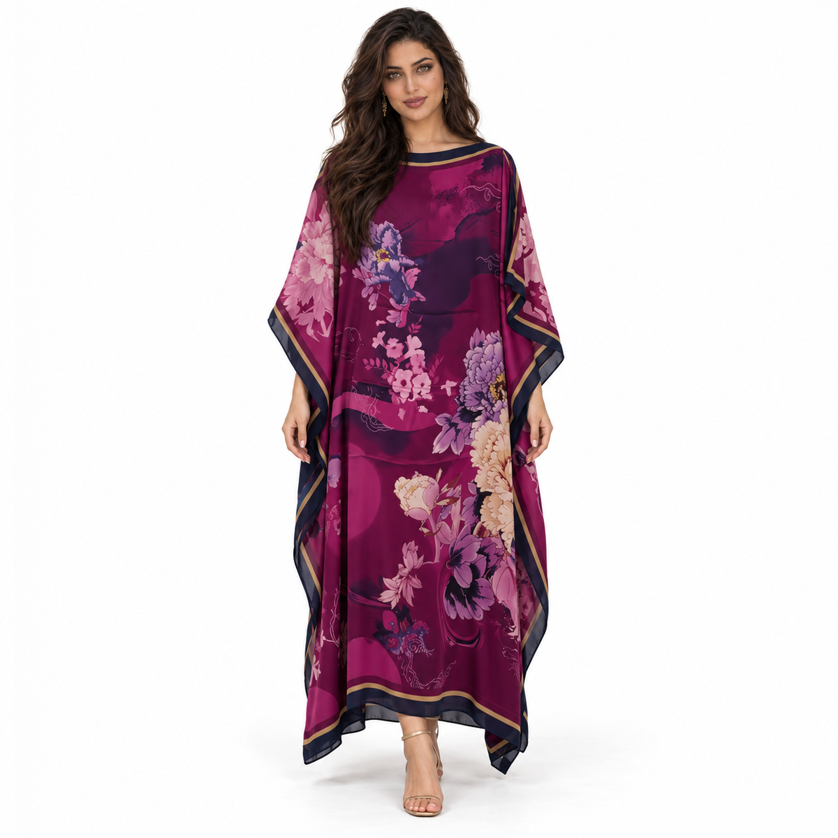 Magenta Floral Print Flowing Luxury Kaftan-1