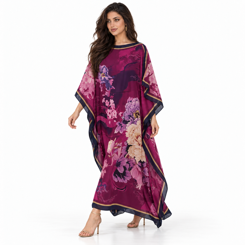 Magenta Floral Print Flowing Luxury Kaftan-3