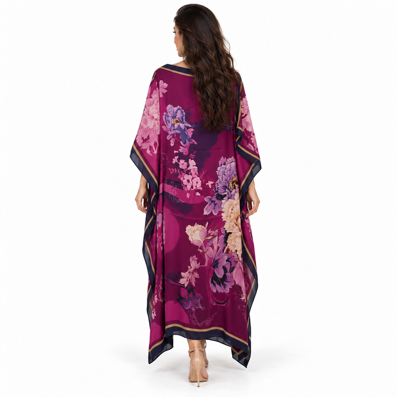 Magenta Floral Print Flowing Luxury Kaftan-4