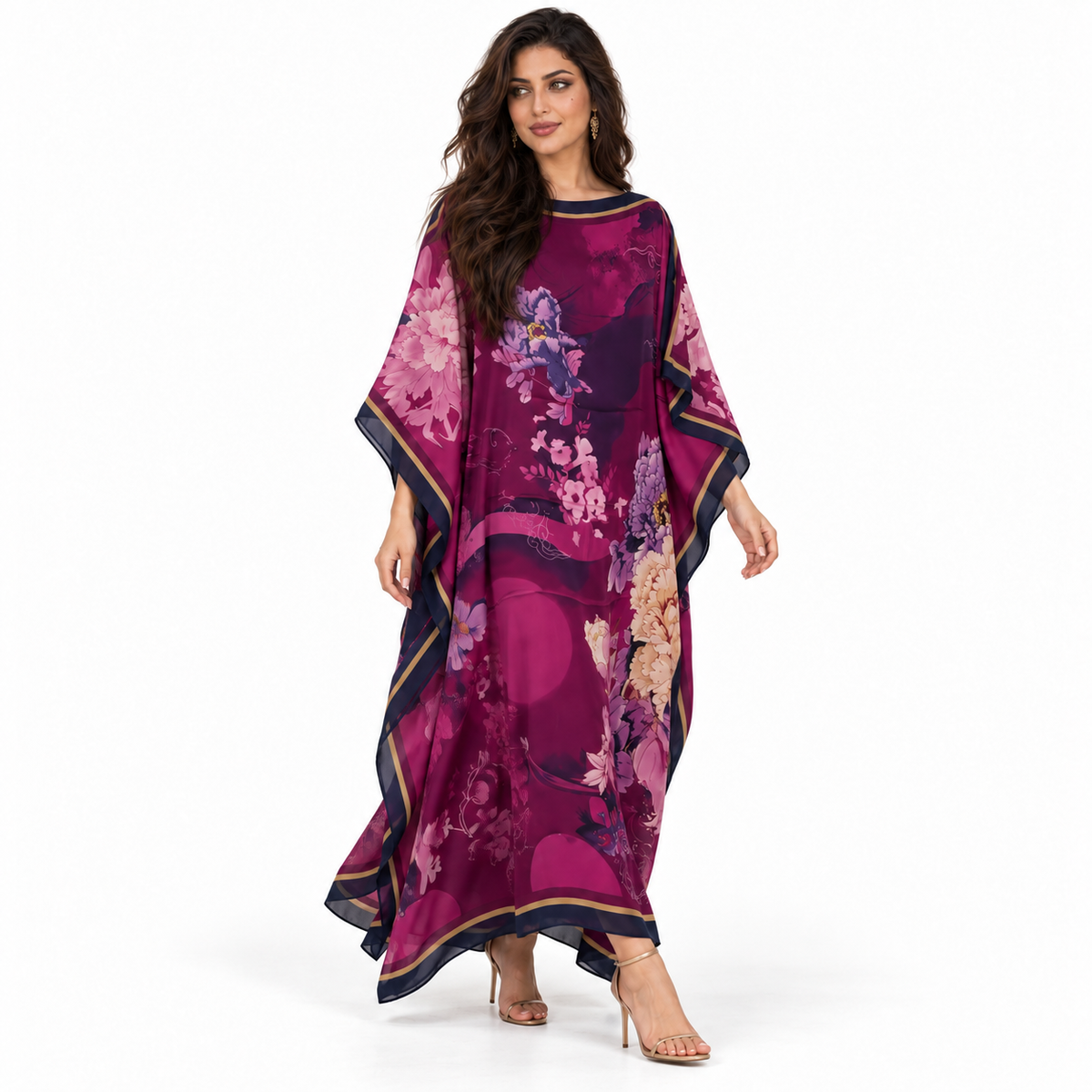 Magenta Floral Print Flowing Beach Kaftan