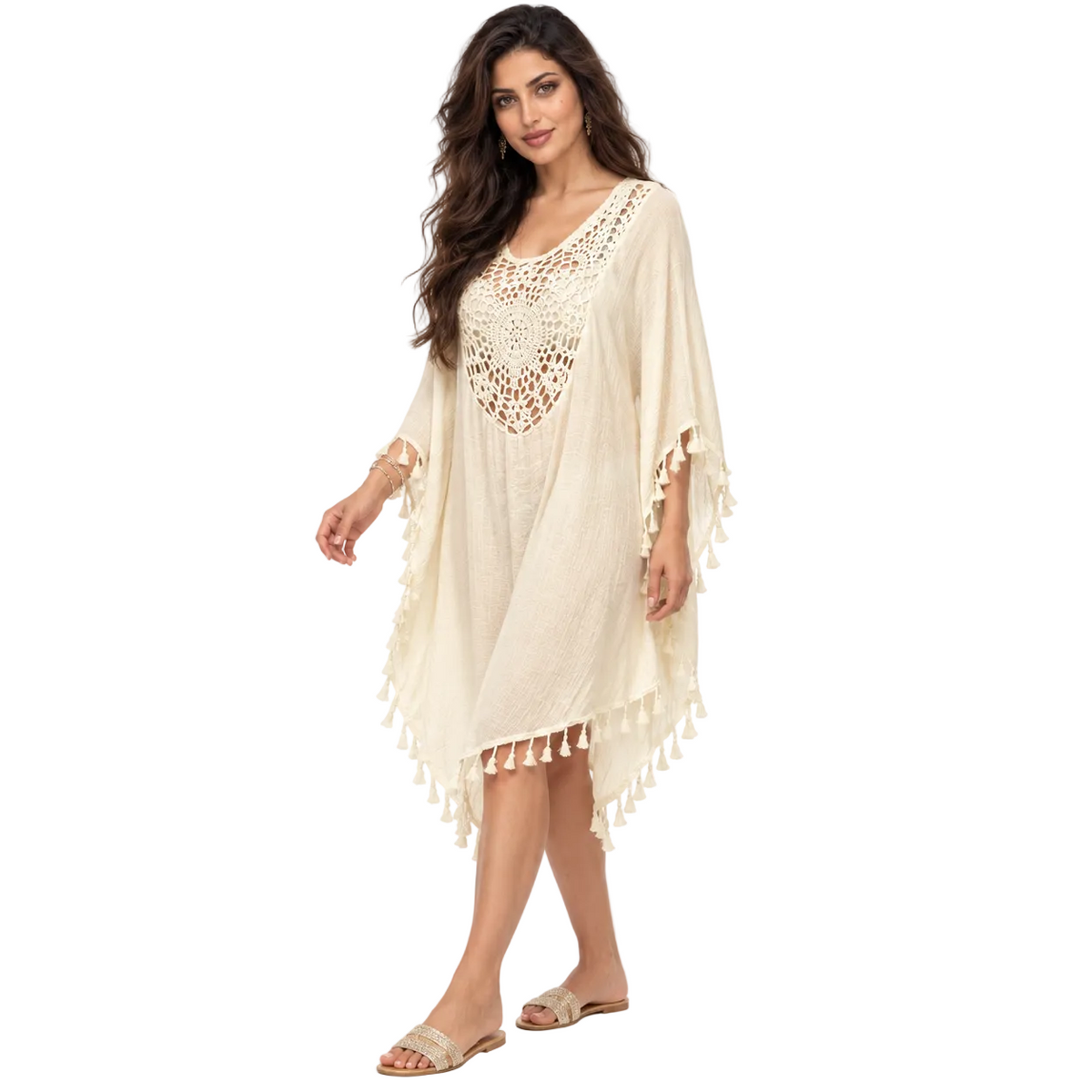 Apricot Crochet Tassel Relaxed Beach Kaftan