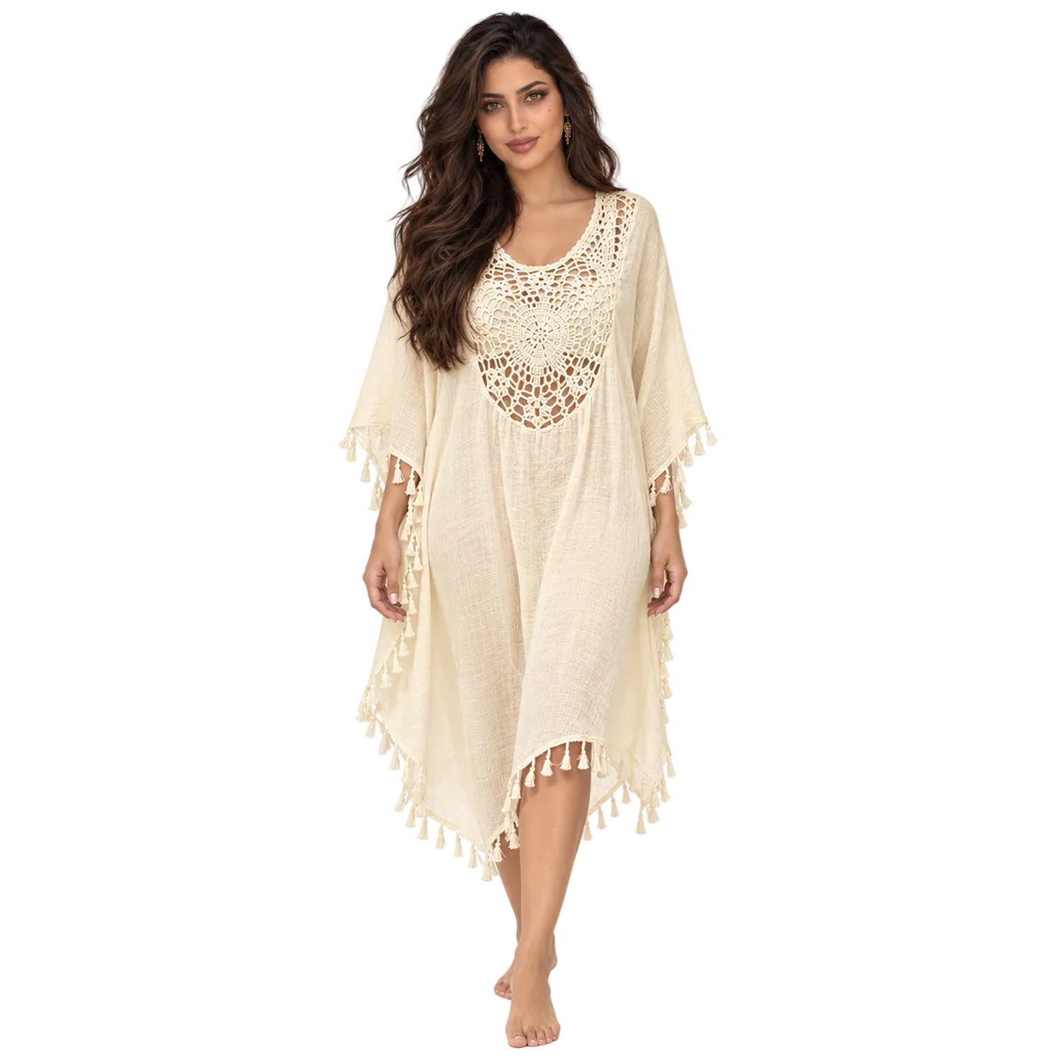Apricot Crochet Tassel Relaxed Women’s Kaftan-1