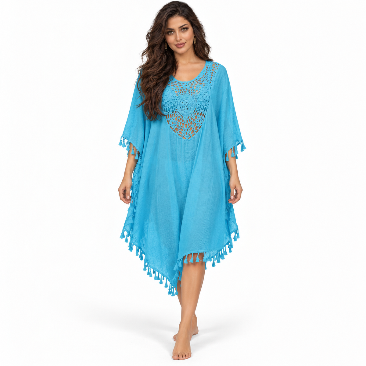 Blue Crochet Tassel Relaxed Beach Kaftan-1