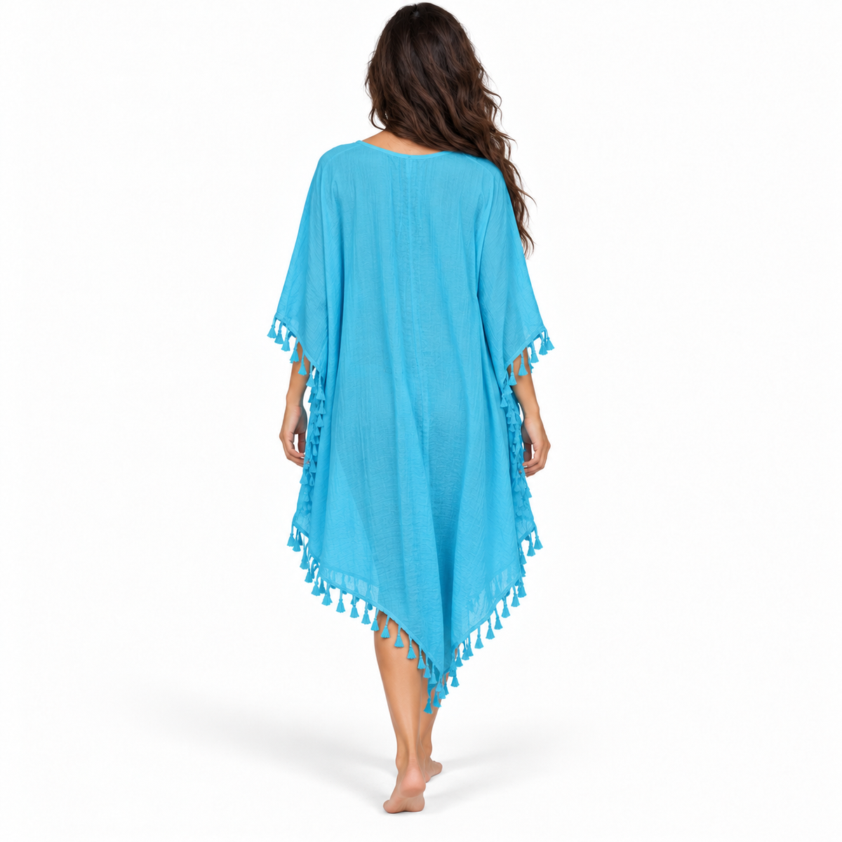 Blue Crochet Tassel Relaxed Beach Kaftan-4