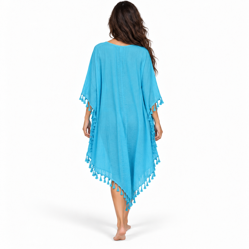 Blue Crochet Tassel Relaxed Beach Kaftan-4