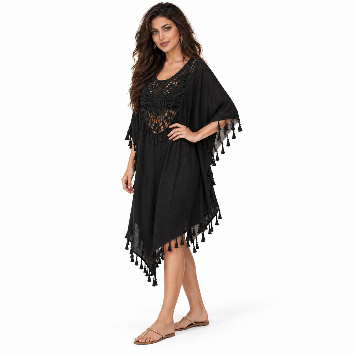 Black Crochet Tassel Relaxed Women’s Kaftan-3