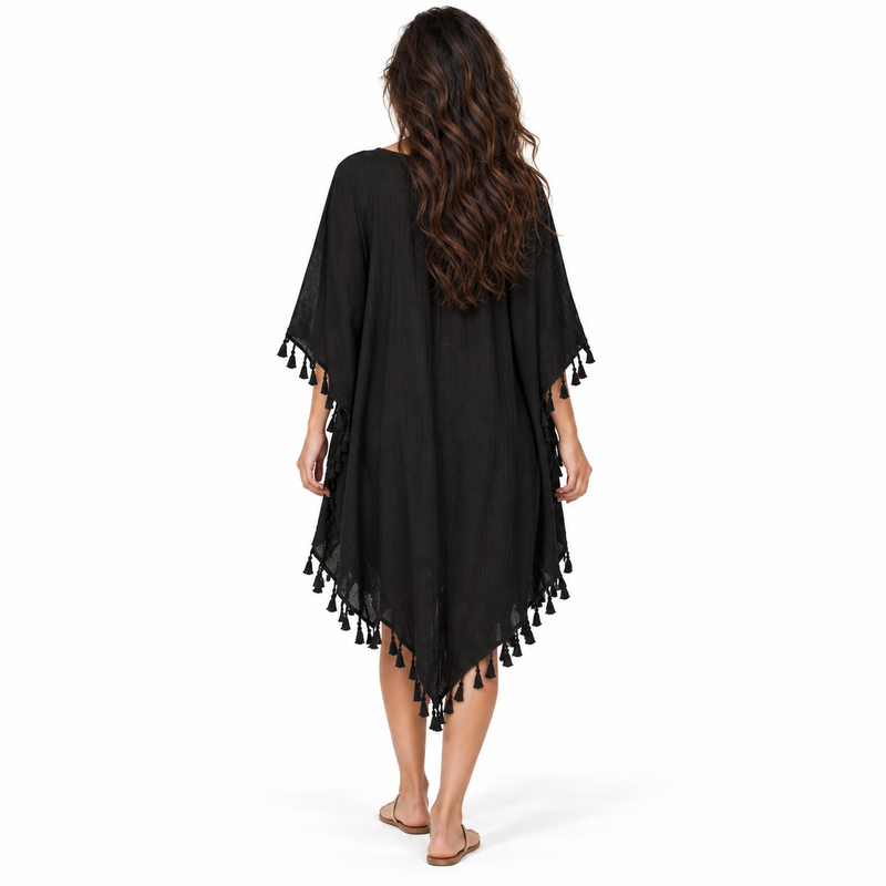 Black Crochet Tassel Relaxed Women’s Kaftan-4