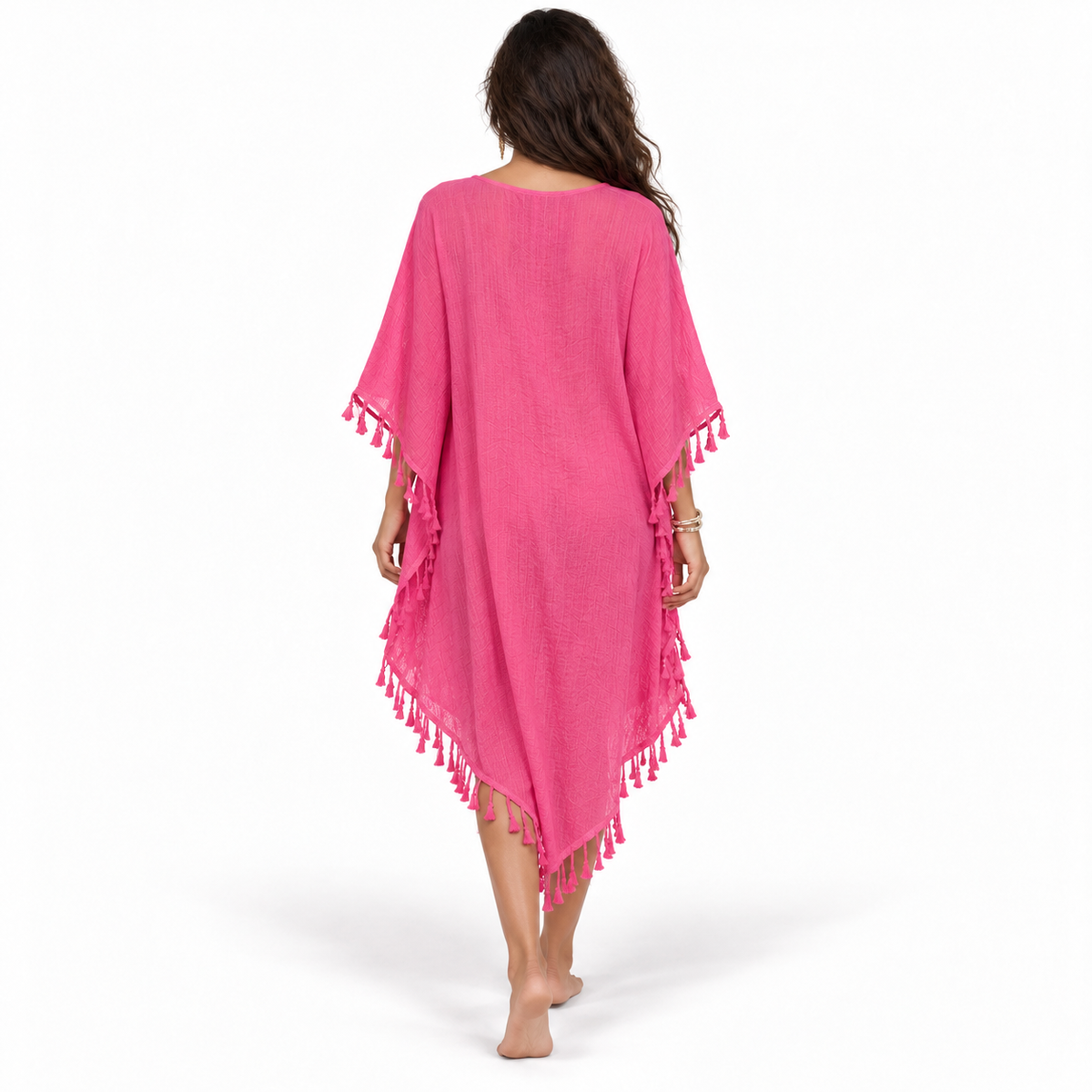 Rose Red Crochet Tassel Women’s Kaftan-4