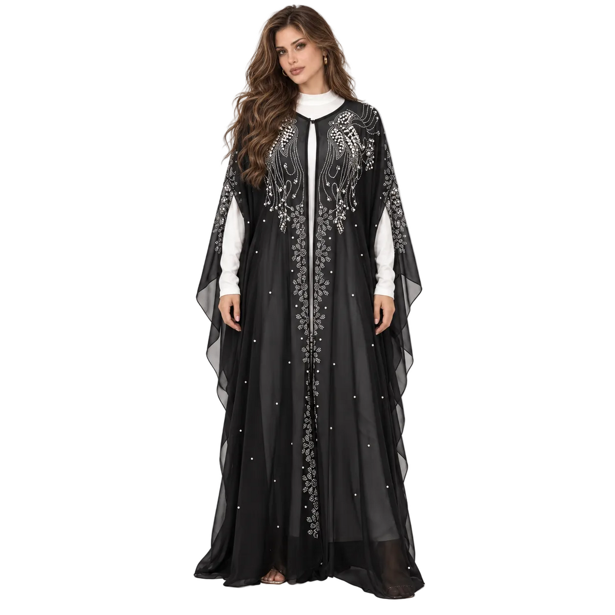 Black Embellished Butterfly Sleeve Elegant Kaftan