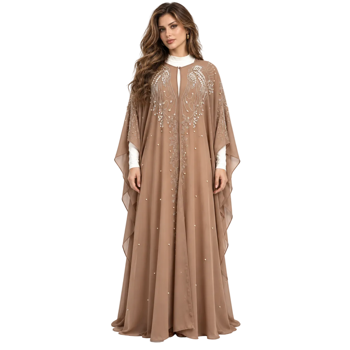 Elegant Brown Embellished Flowing Kaftan Dress-1