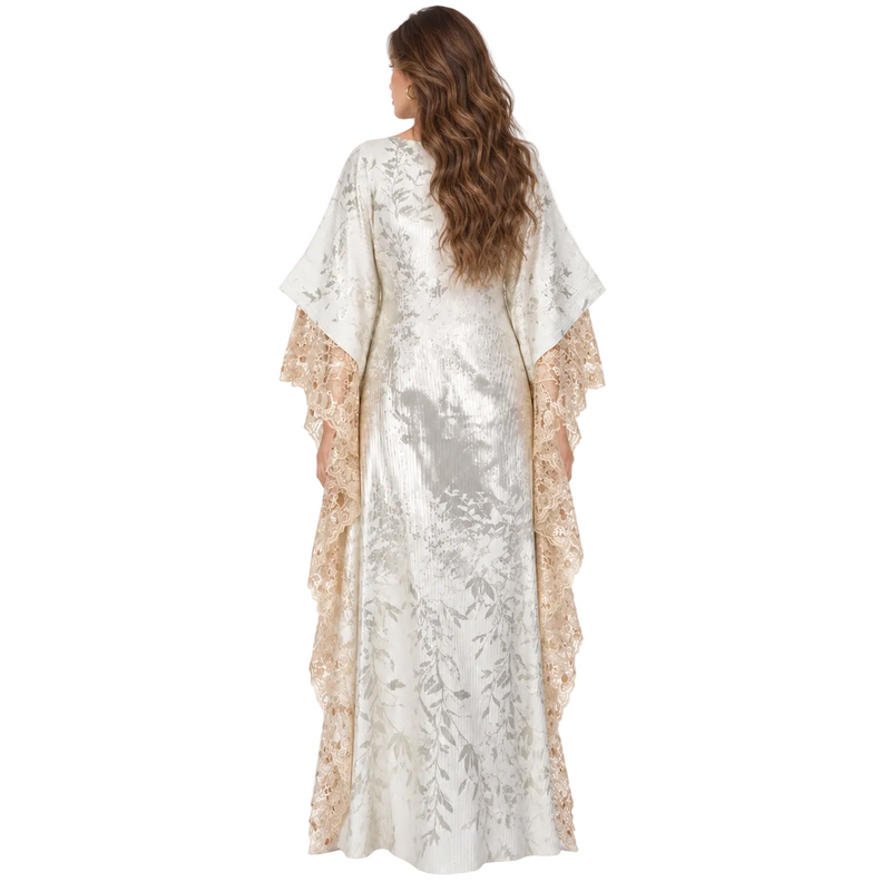 Elegant White Botanical Lace Kaftan Dress-4