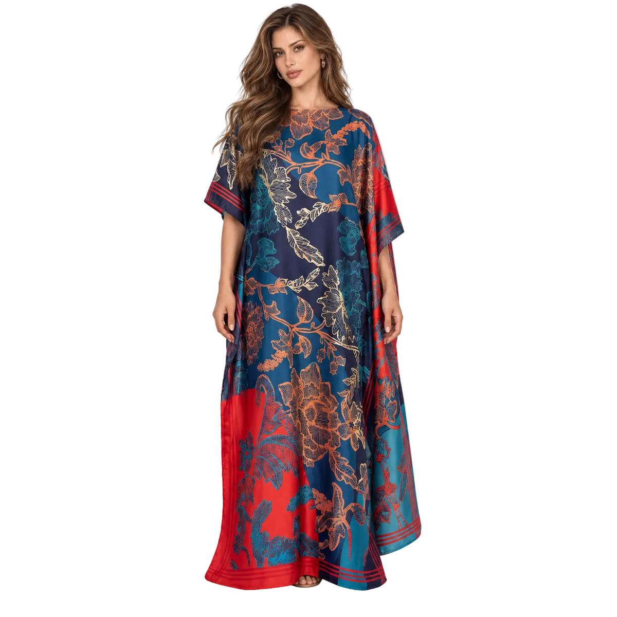 Royal Blue Floral Printed Kaftan Dress-1