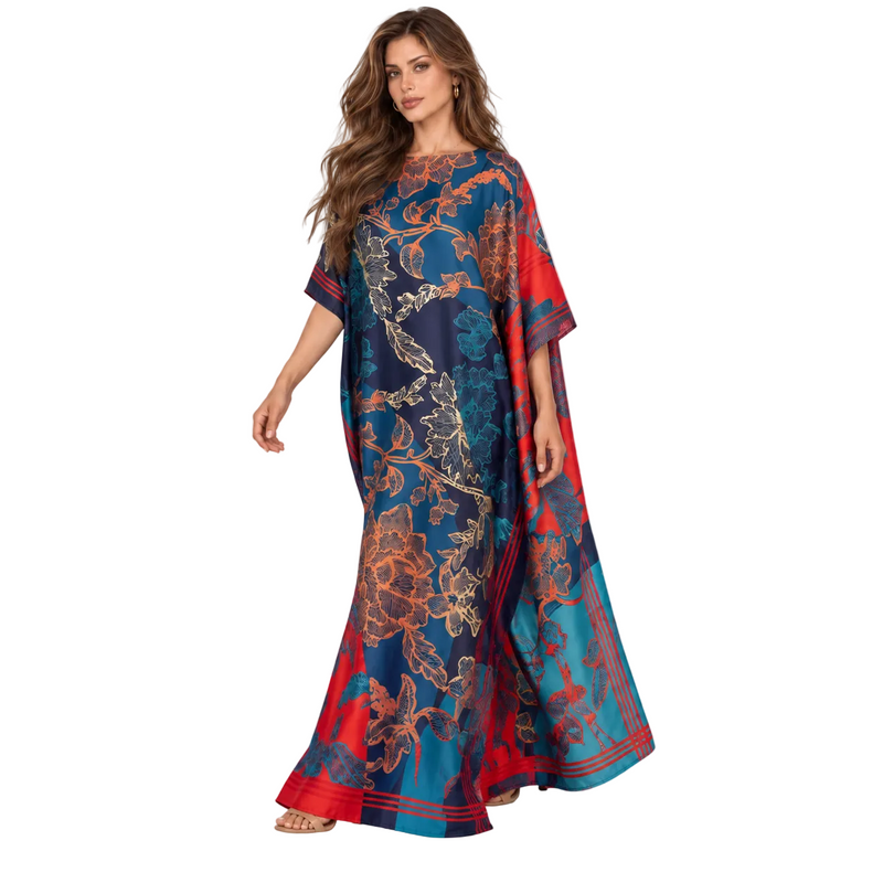 Royal Blue Floral Printed Kaftan Dress-3