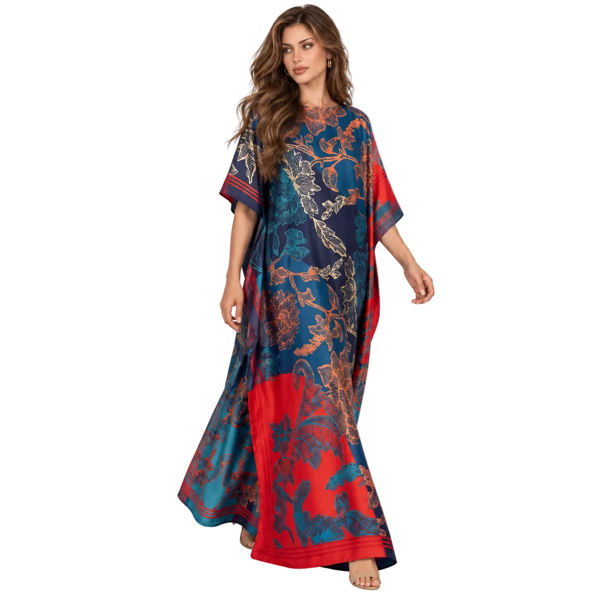 Royal Blue Floral Printed Kaftan Dress-2