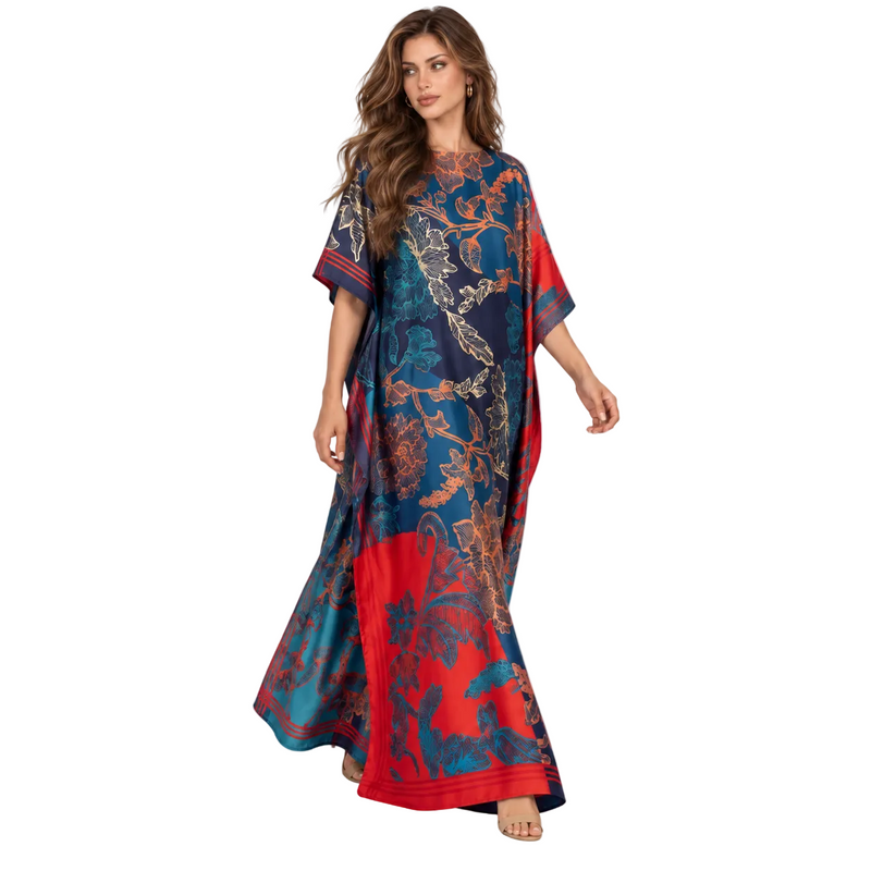 Royal Blue Floral Printed Kaftan Dress-2