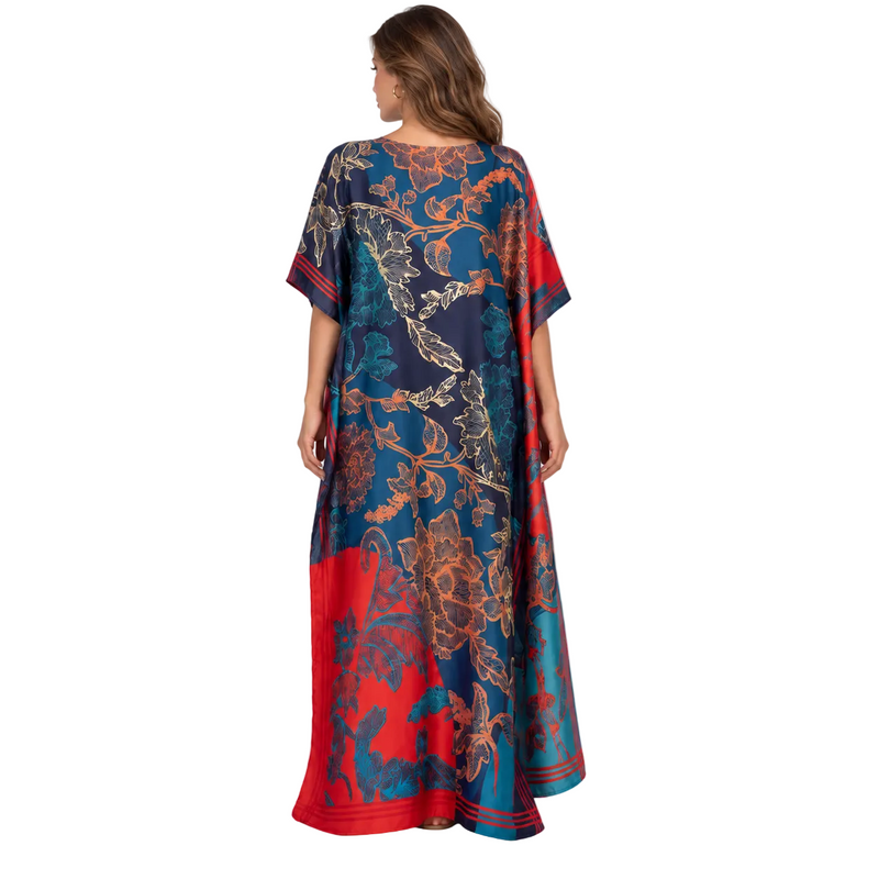 Royal Blue Floral Printed Kaftan Dress-4