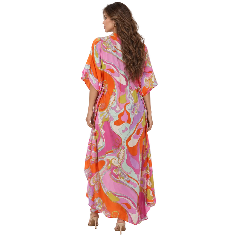 Pink Orange Swirl Print Kaftan Dress-4
