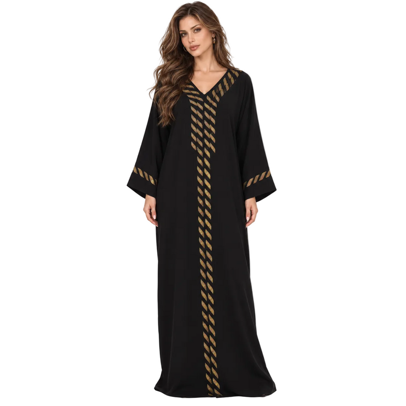 Black Gold Trim Luxury Kaftan Dress-1
