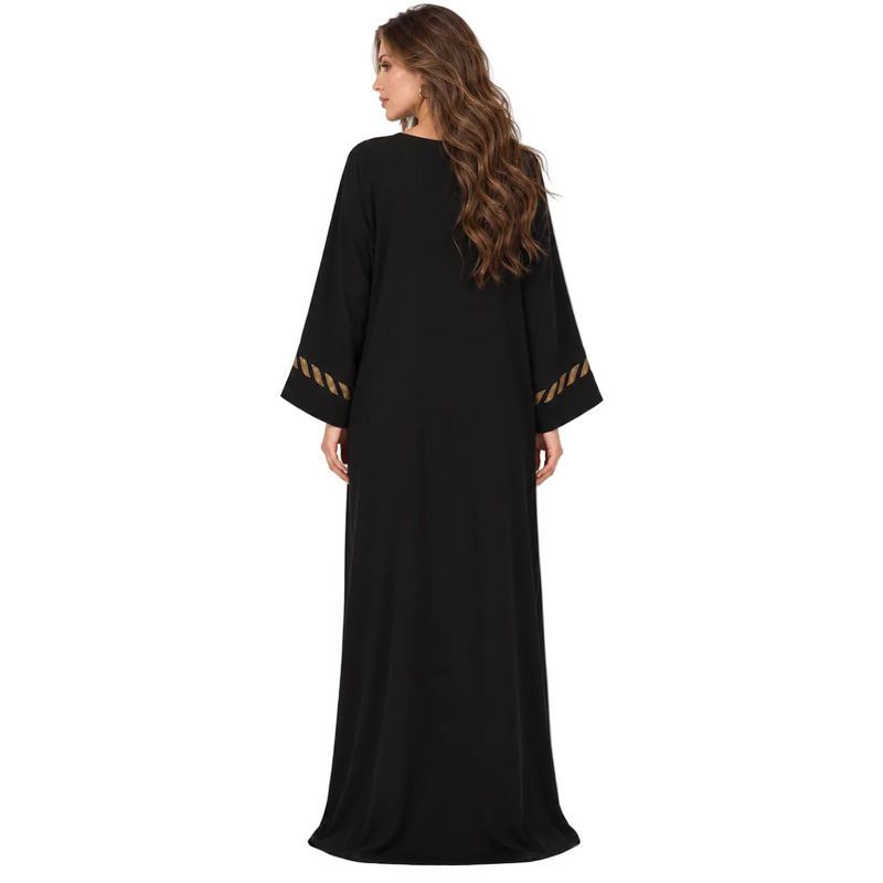 Black Gold Trim Luxury Kaftan Dress-4