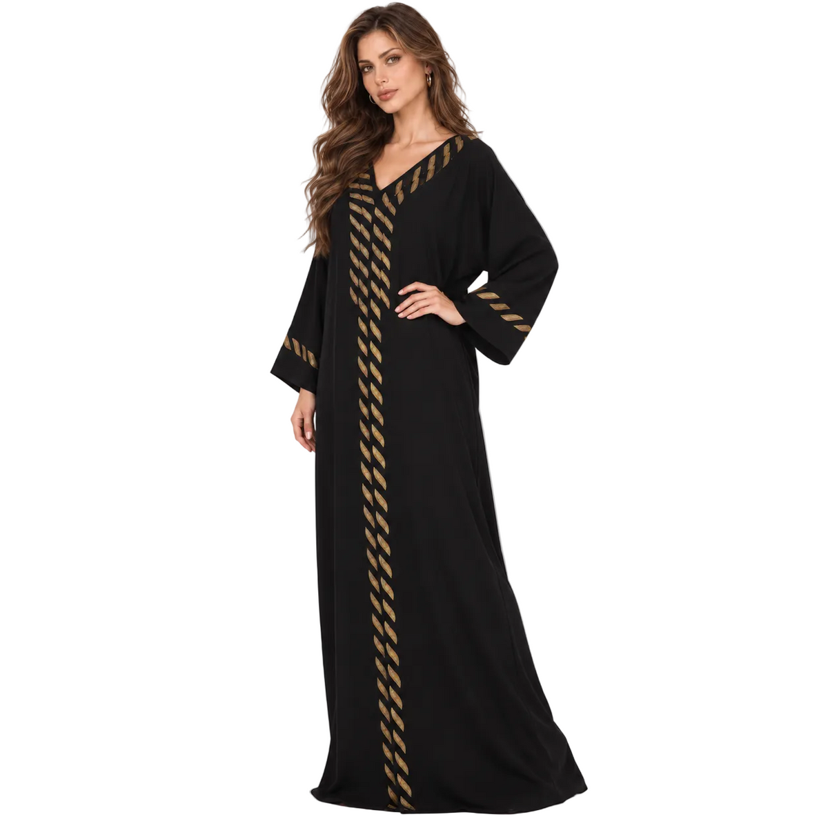 Black Gold Trim Luxury Kaftan Dress-3