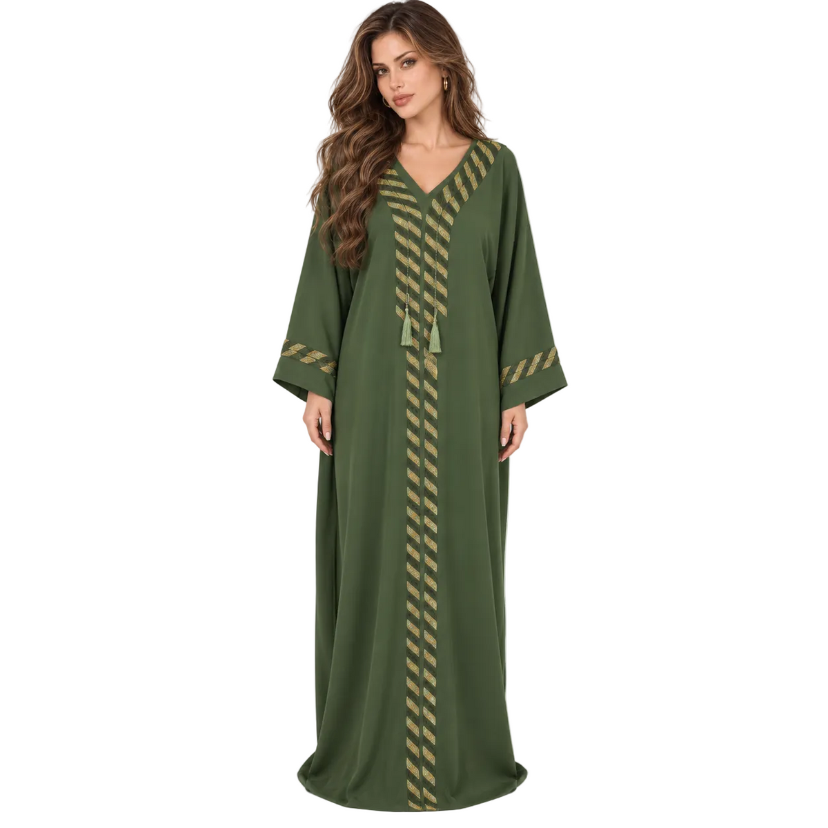 Olive Green Gold Evening Elegant Kaftan