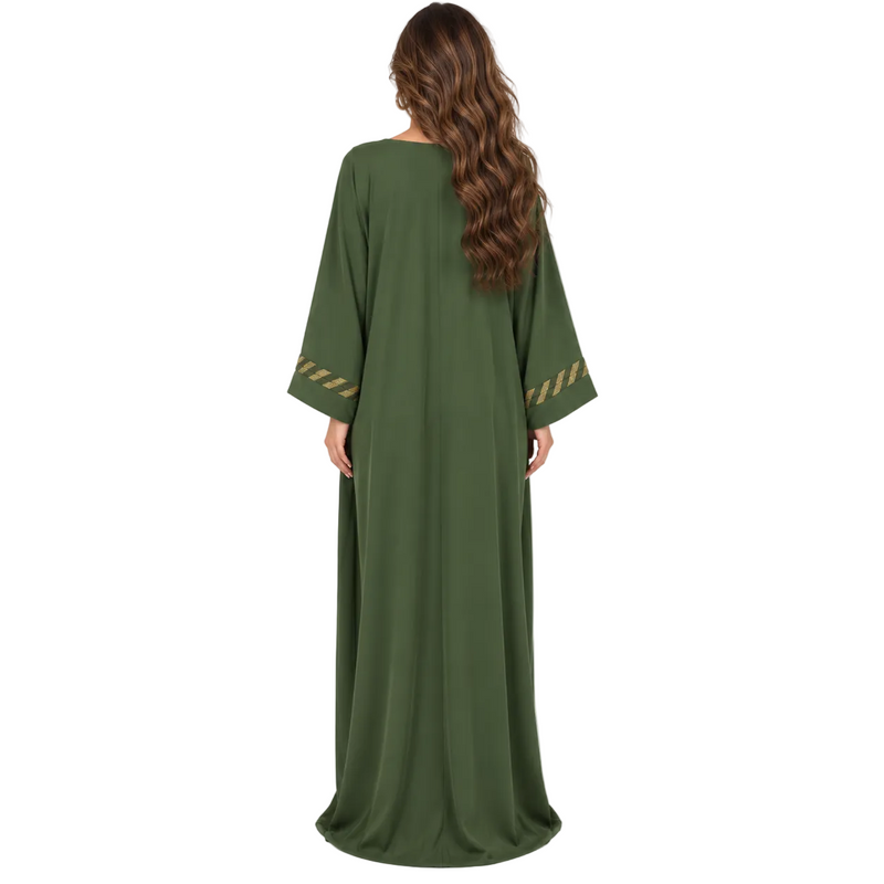 Elegant Olive Green Gold Trim Kaftan-4