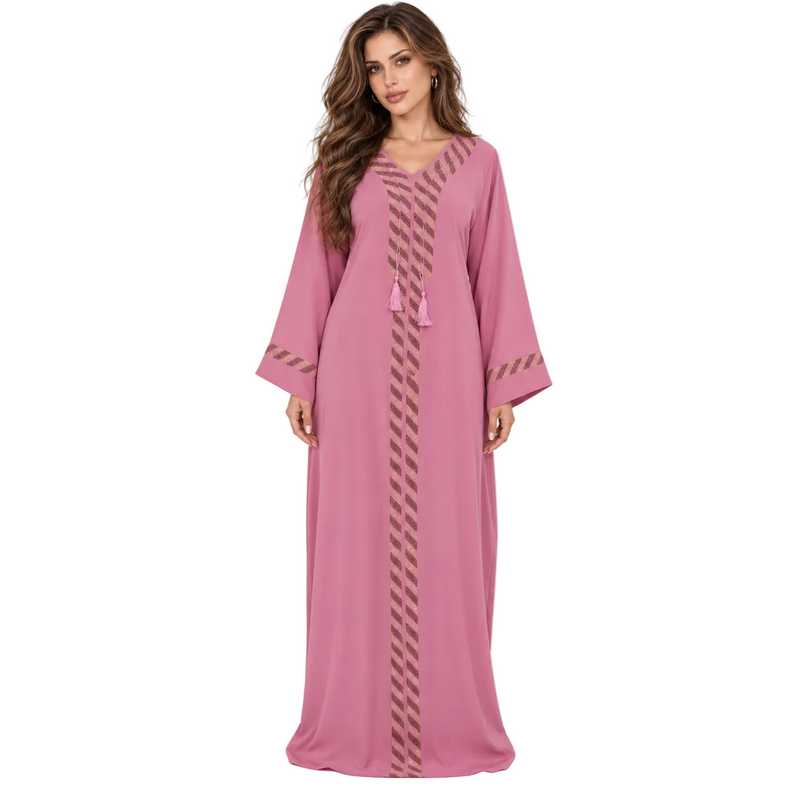 Elegant Pink Gold Trim Kaftan Dress-1