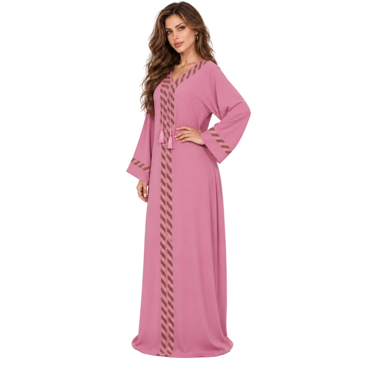 Pink Gold Trim Evening Elegant Kaftan
