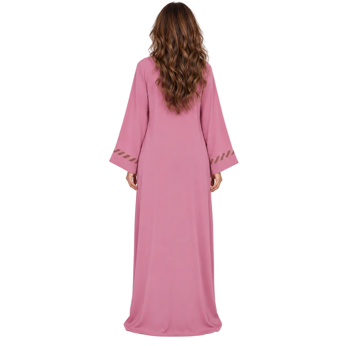 Elegant Pink Gold Trim Kaftan Dress-4