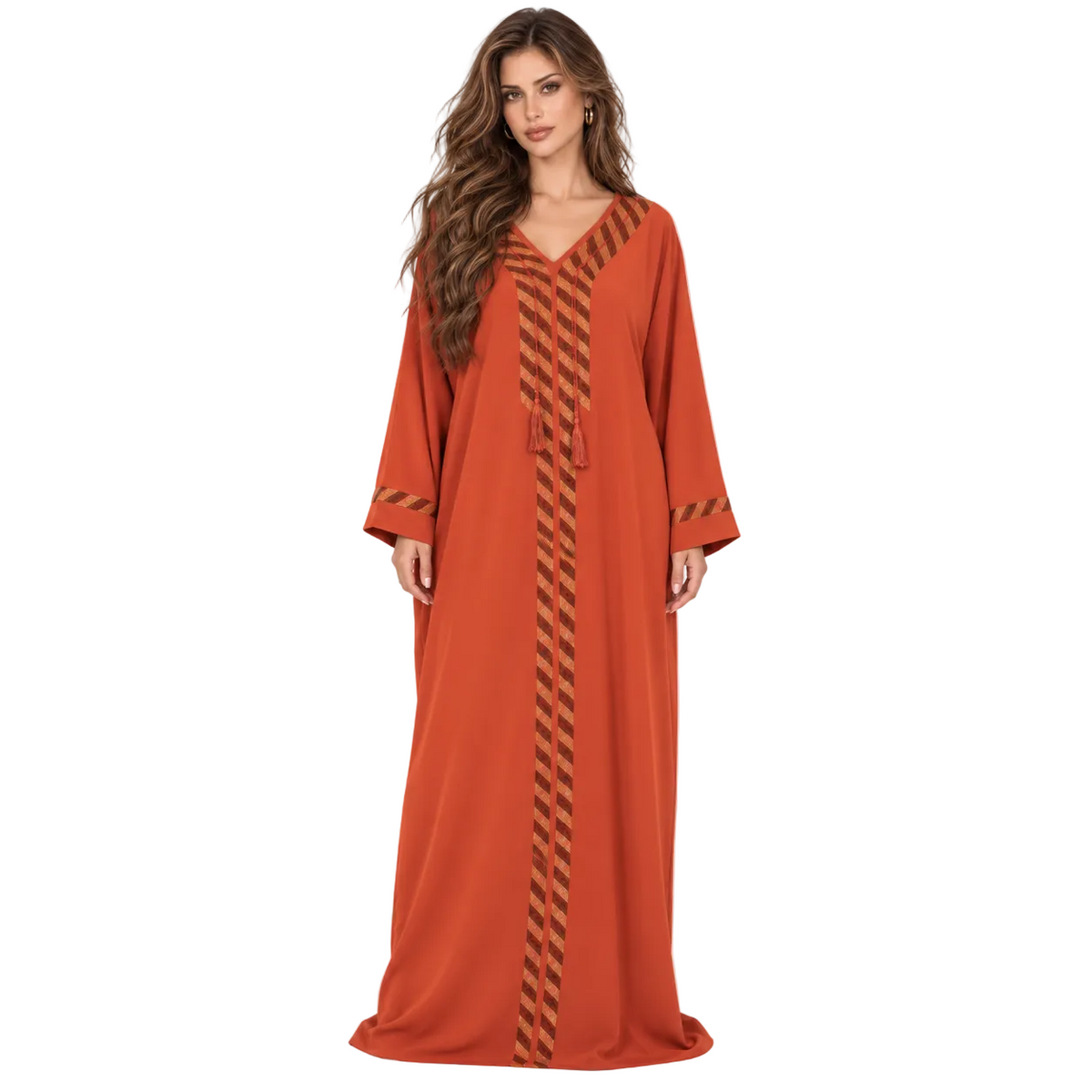 Orange Gold Trim Elegant Kaftan Dress-1
