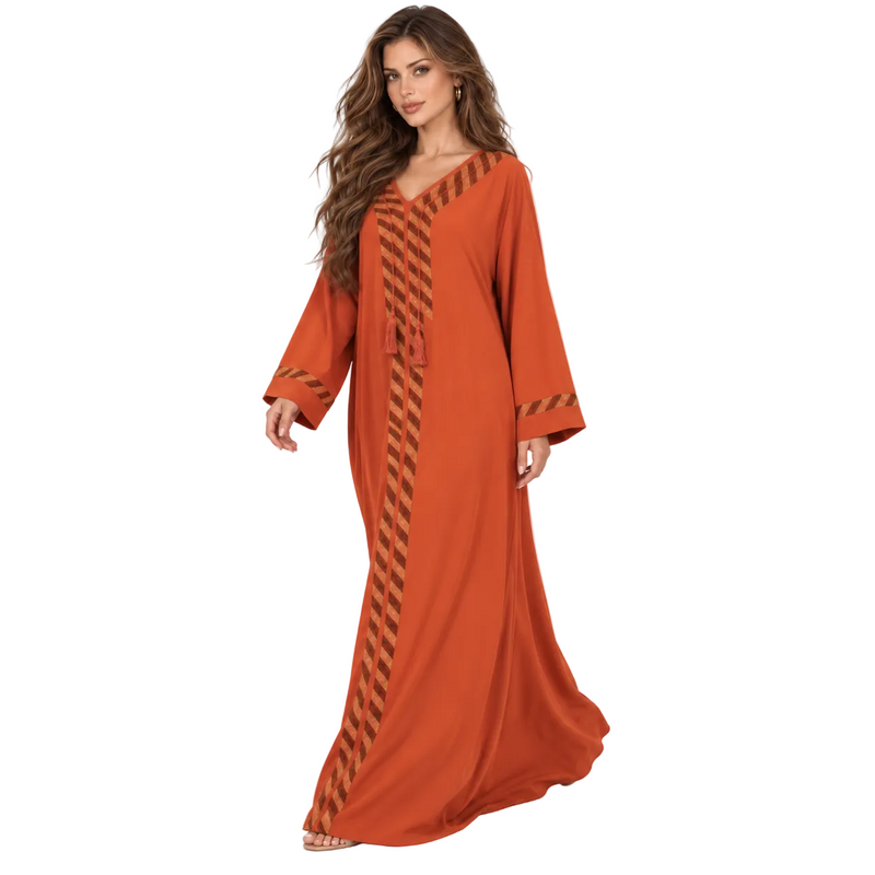 Orange Gold Trim Elegant Kaftan Dress-2
