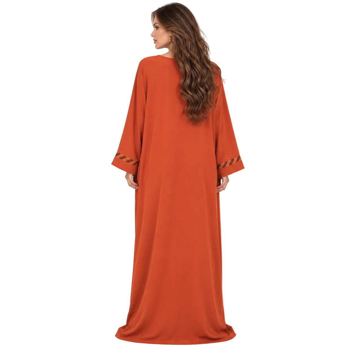 Orange Gold Trim Elegant Kaftan Dress-4