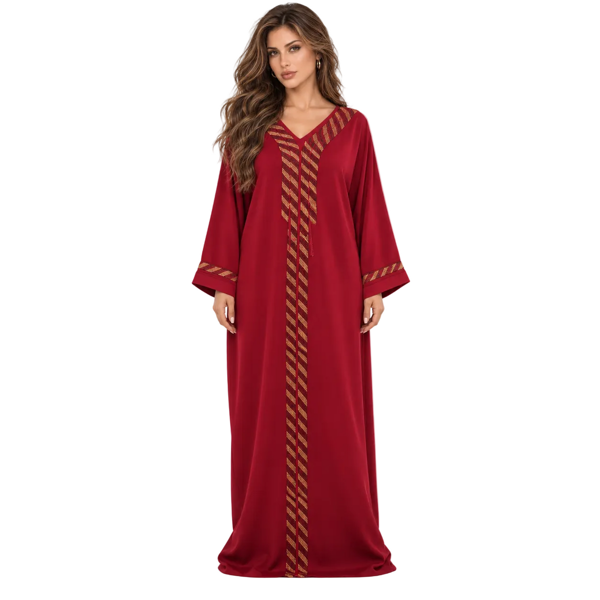 Elegant Red Gold Trim Kaftan Dress-1