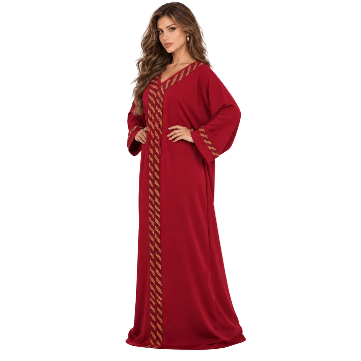 Elegant Red Gold Trim Kaftan Dress-3