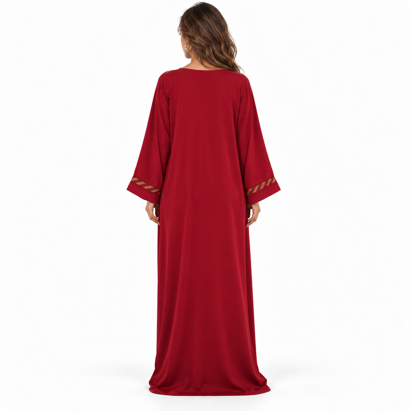 Elegant Red Gold Trim Kaftan Dress-4