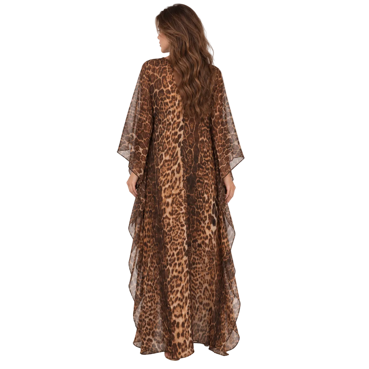 Elegant Brown Leopard Flowing Kaftan Dress-4