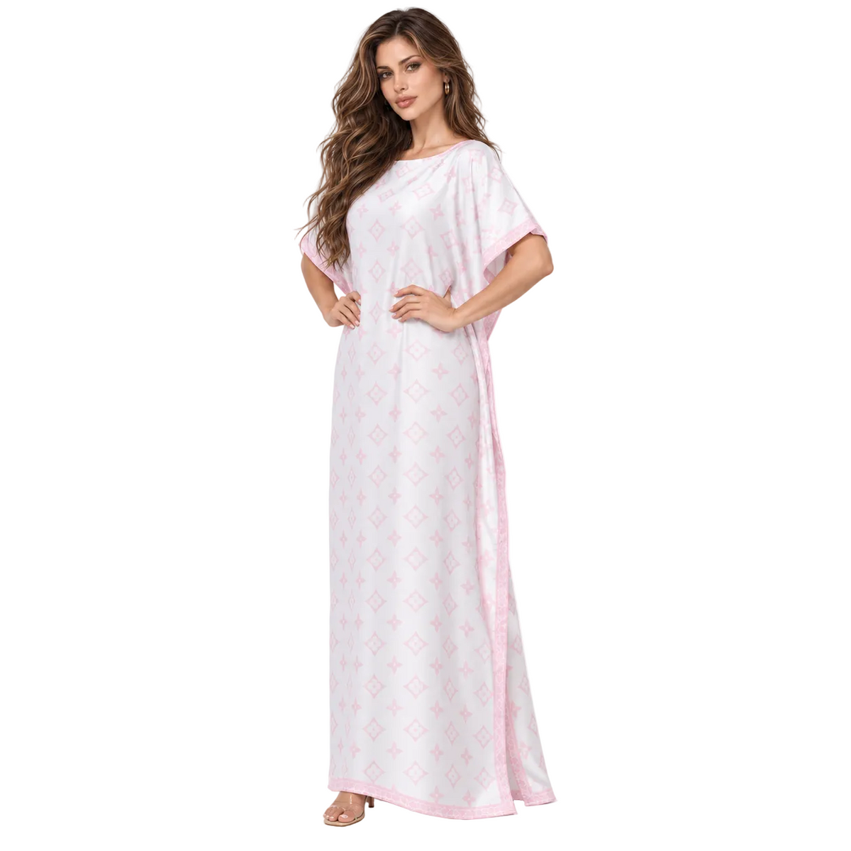 Elegant Pink Monogram Stole Kaftan Dress-2