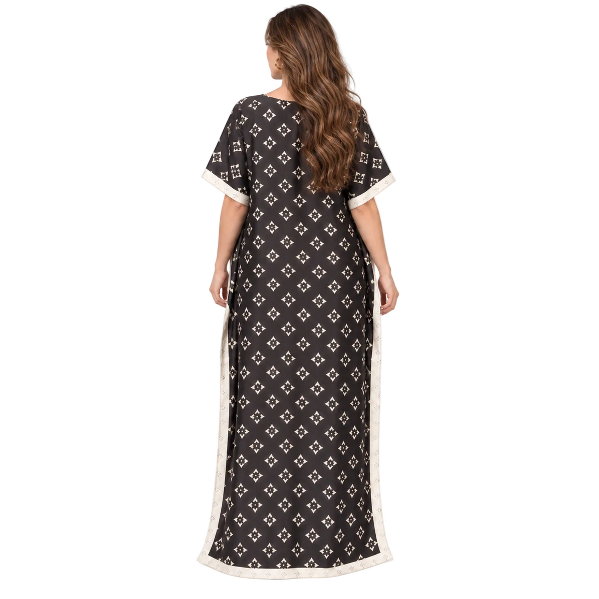 Elegant Black Monogram Stole Kaftan Dress-4