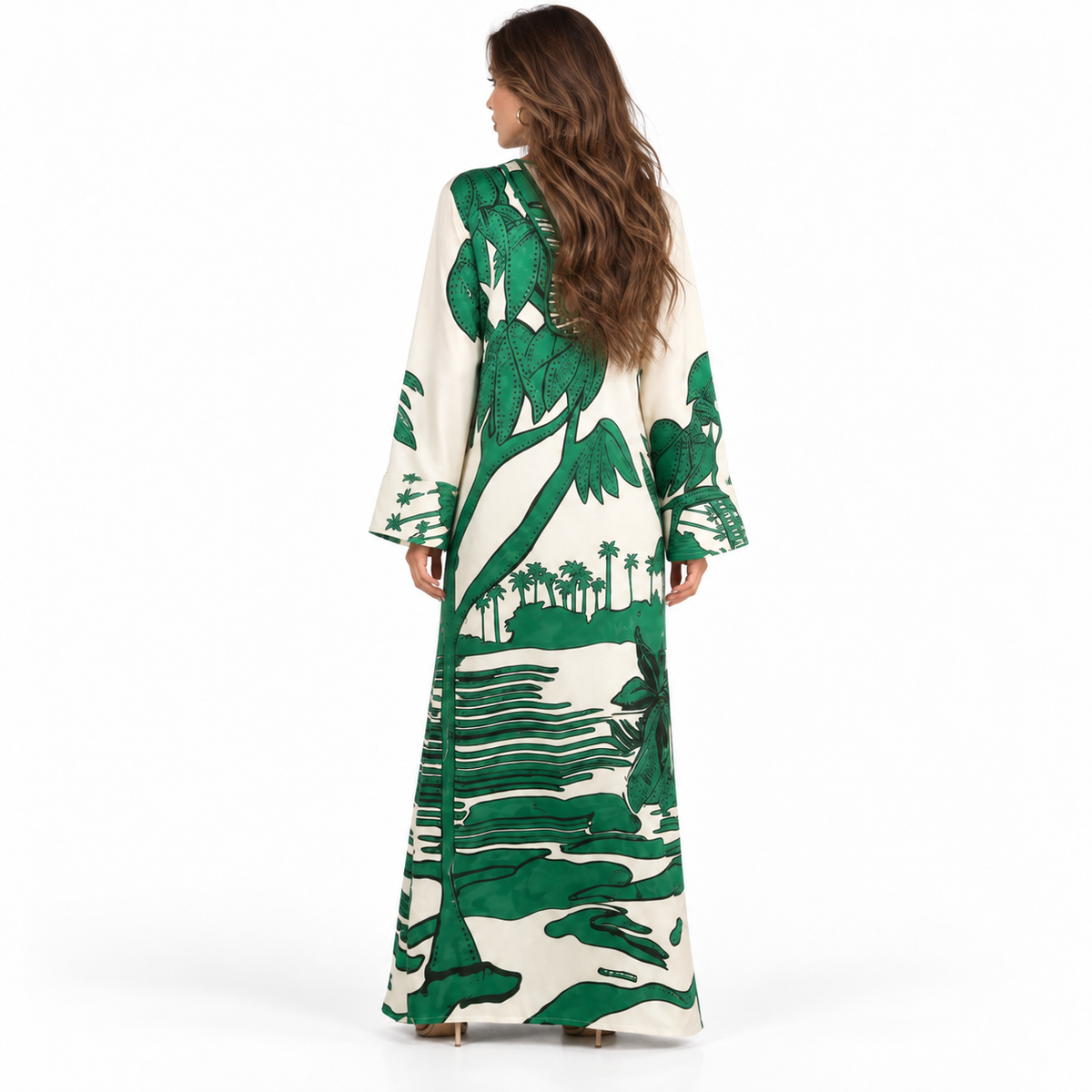 Green Tropical Print Full Length Kaftan-4
