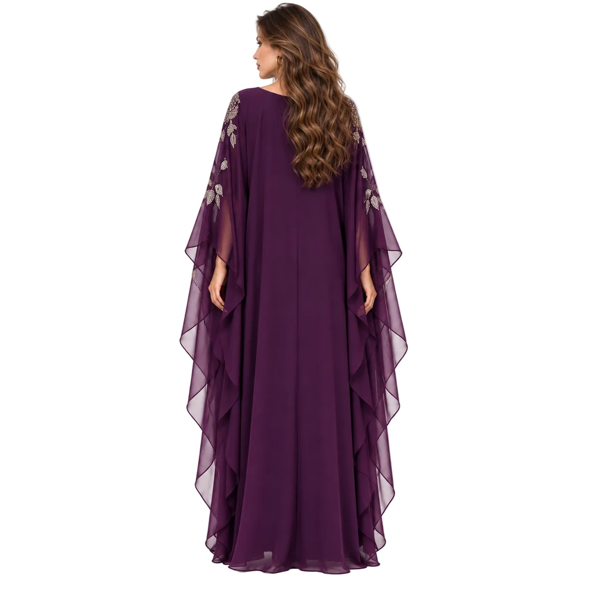 Purple Embellished Chiffon Kaftan Evening Dress-4